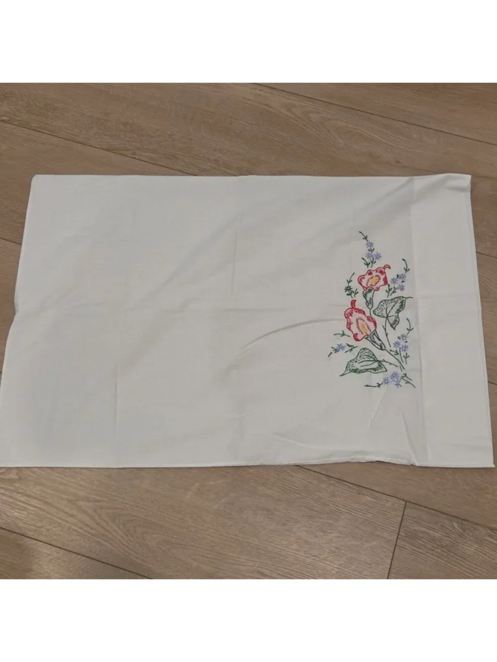 Pacific Vintage White Standard Pillowcase Hand Embroidered Lillies